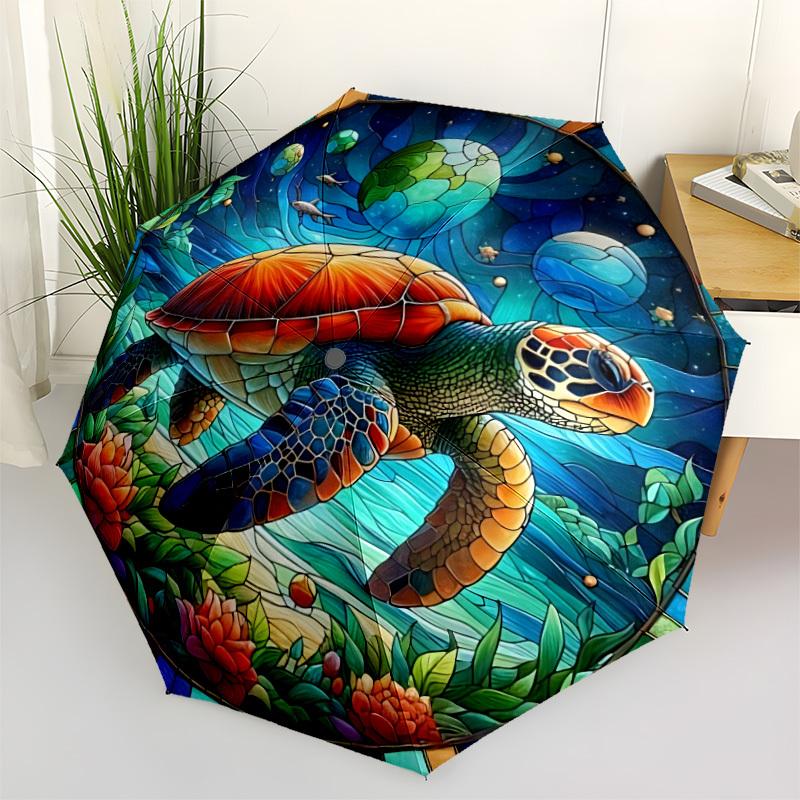

1pc Sea Turtle Stained Glass Automatic Open/Close Folding Umbrella - Compact 8-Rib Design, Daily Use, Perfect Gift for Friends & Family yy251124221