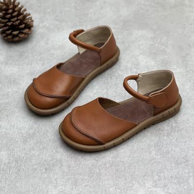 Retro Handmade Genuine Leather Flats Sandals Casual Versatile Comfortable Soft Sole Women's Shoes