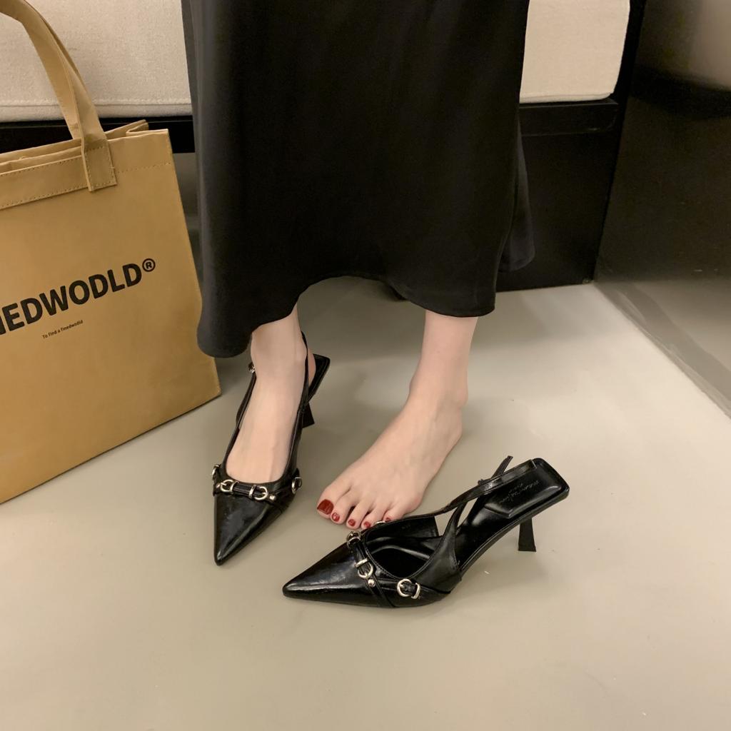 French Bag Head, High-heeled Sandals, Shallow Mouth, Spring 2025 New Models, Back Empty Thin Heel Temperament, Celebrity Pointed Single Shoes, Wome