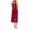 Women Casual Sleeveless V Neck High Waisted Wide Playsuits Beach Jumpsuit