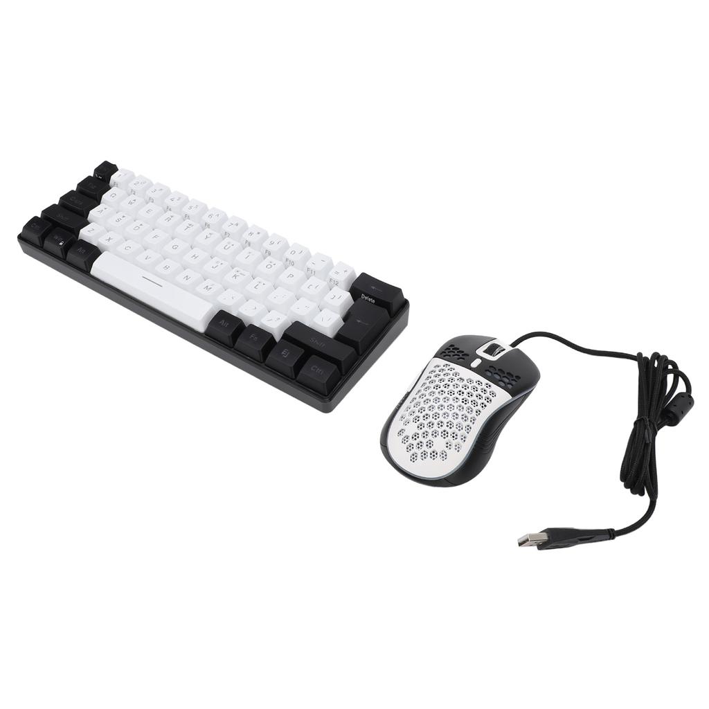 61 Key RGB Illuminated Keyboard with Mouse Multi Color LED Backlit Wired Gaming Keyboard for Tablet Laptop White Center