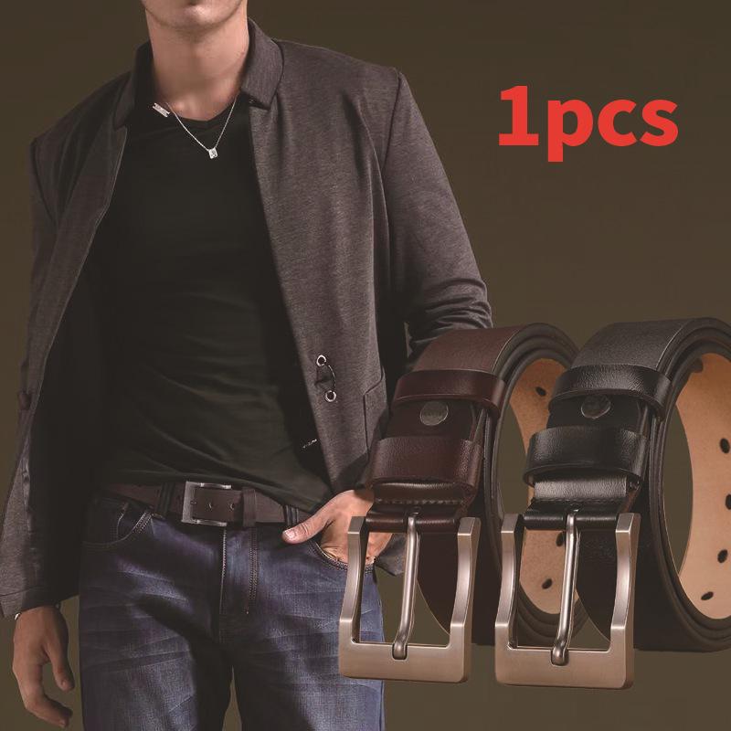 Męski pasek ze skóry naturalnej z klamrą na pin, Modny styl retro