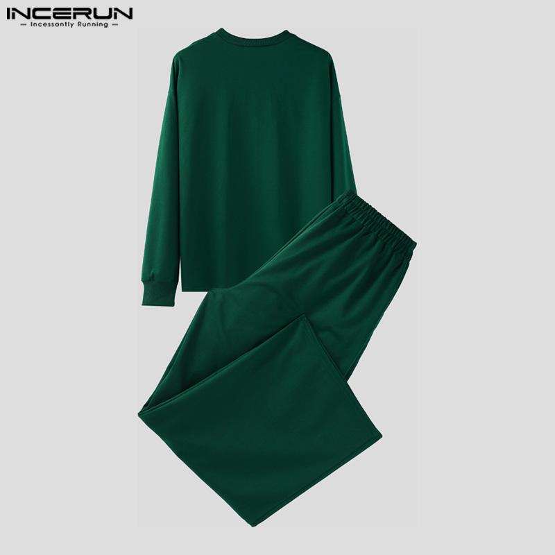 INCERUN Oversized Autumn Men Long Sleeve Pullovers Long Pants Casual Two Pieces Sets Outfits