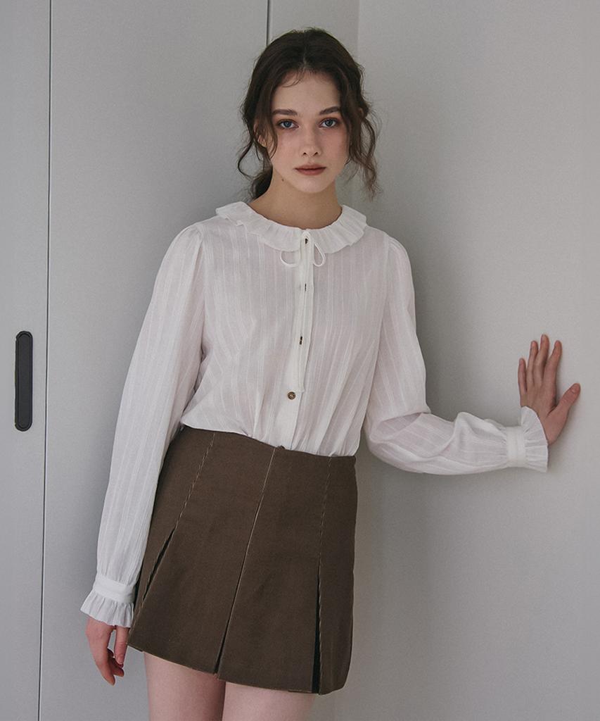 Bember Corduroy Pleated Skirt Pants_Brown