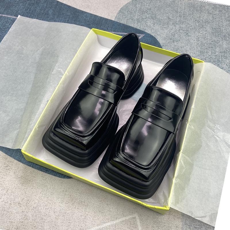 Frühling Und Sommer Retro Britischer Stil Kleine Lederschuhe Muffin Plateau Slipper Damen Square Head Einzelne Schuhe