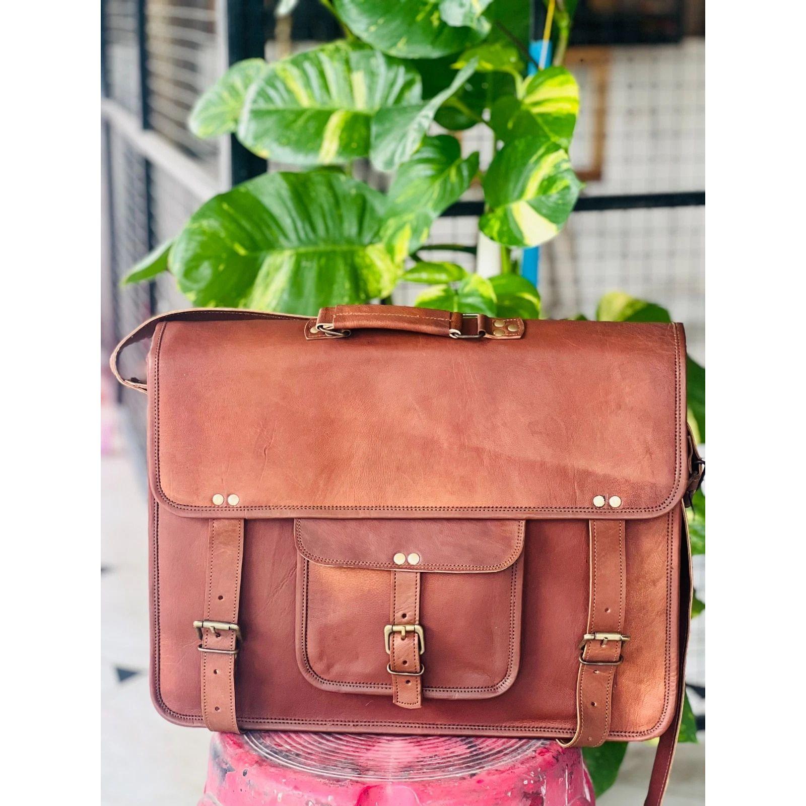 

Кожаная сумка мессенджер коричневая на плечо винтажная сатчел натуральная 18 x 14 x 6 in