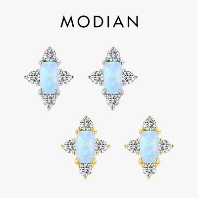 MODIAN 925 Sterling Silver Elegant Natural Opal Stud Earrings For Women Trendy Wedding Engagement Fine Jewelry