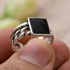 Trendy Square Black Resin Thai Silver Men`s Ring  Promotion For Man Birthday Gift Never Fade Drop Shipping