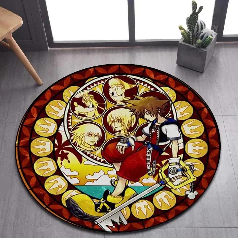 Kingdom Hearts Cartoon Pattern Area Rug Round Floor Mat Living Room Carpet Bathroom Kitchen Rug Doormat Non-slip Floor Mat