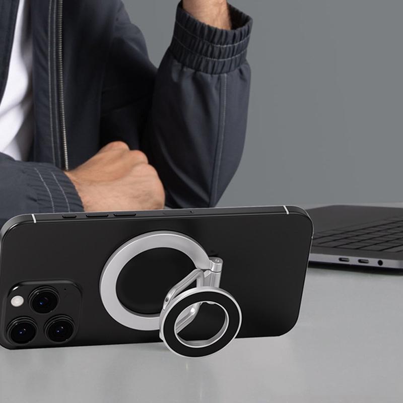 Doppelseitige Halterung Faltbarer 360° drehbarer Ständer mit starkem Magnet und Fingergriff-Unterstützung (Ganzmetallständer)