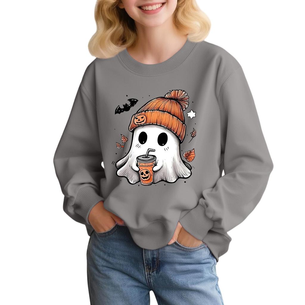 Children's Fashion Loose-fitting Casual Halloween Long-sleeved Printed Round Neck Sweatshirt