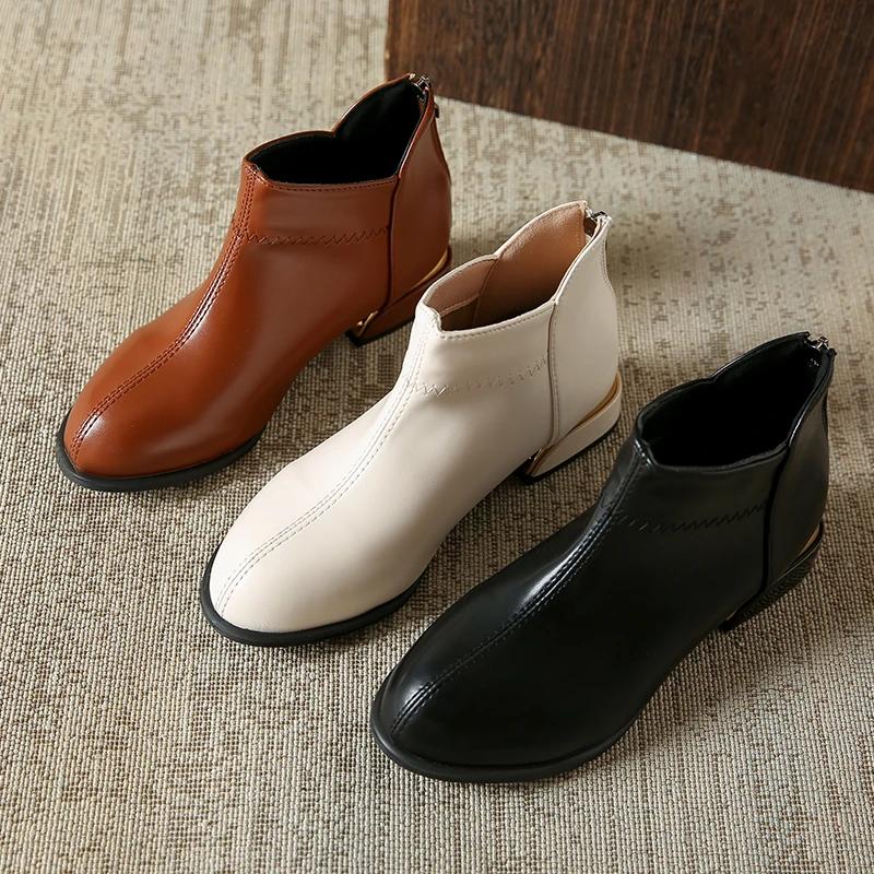 New Style High-end Top Cowhide Leather Boots Women Fashion Boots Single Winter Warm Shoes Snow Boots Elegant Large Size 35-43
