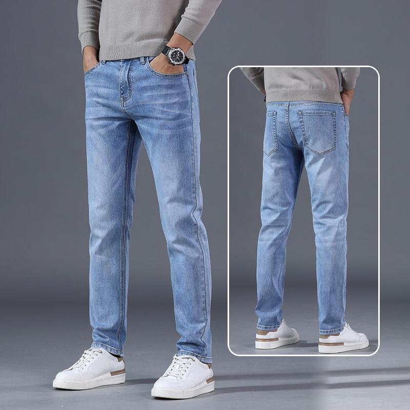 Spring And Autumn Winter New Men'S Plush/Regular Jeans Slimming Straight Stretch Business Versatile Long Pants