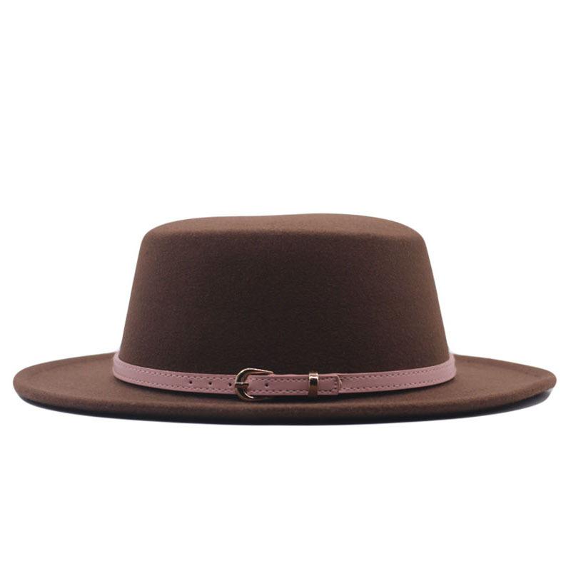 Autumn and winter new British men's top hat, flat-top woolen hat, European and American jazz hat, big-brimmed women's hat