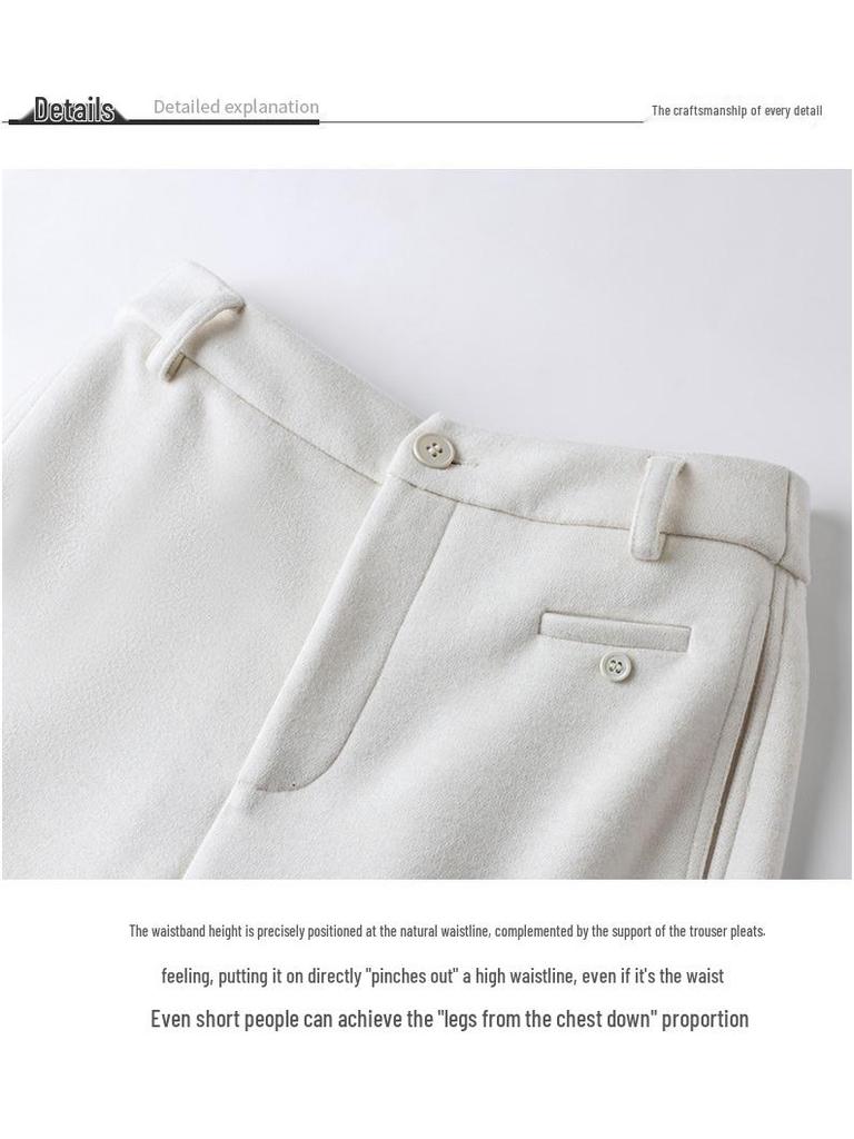 2026 Early Spring Women's High-Waisted Woolen Wide-Leg Sweatpants - Slimming, Drapey, Loose Straight-Leg Casual Trousers