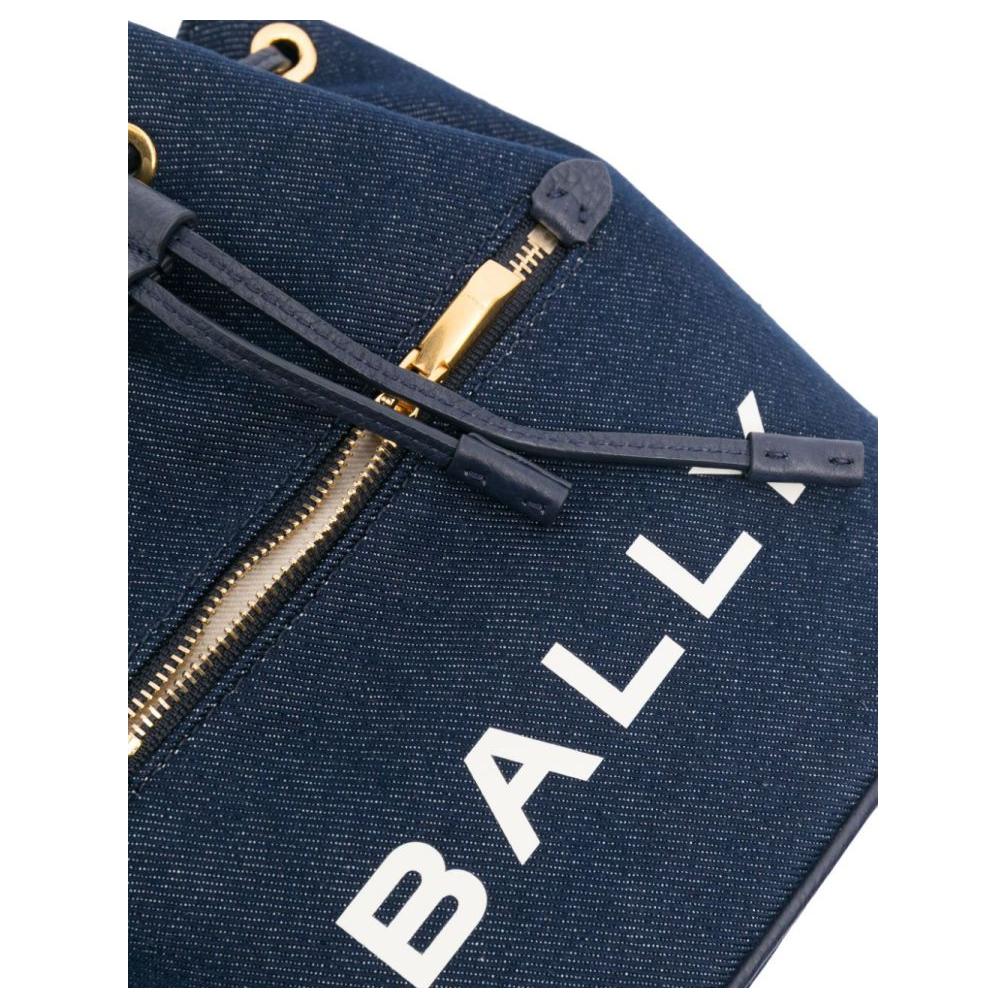 Bally Letter Logo Front Zipper Pocket Fabric Bucket Bag Women Handbags Blue 6306618