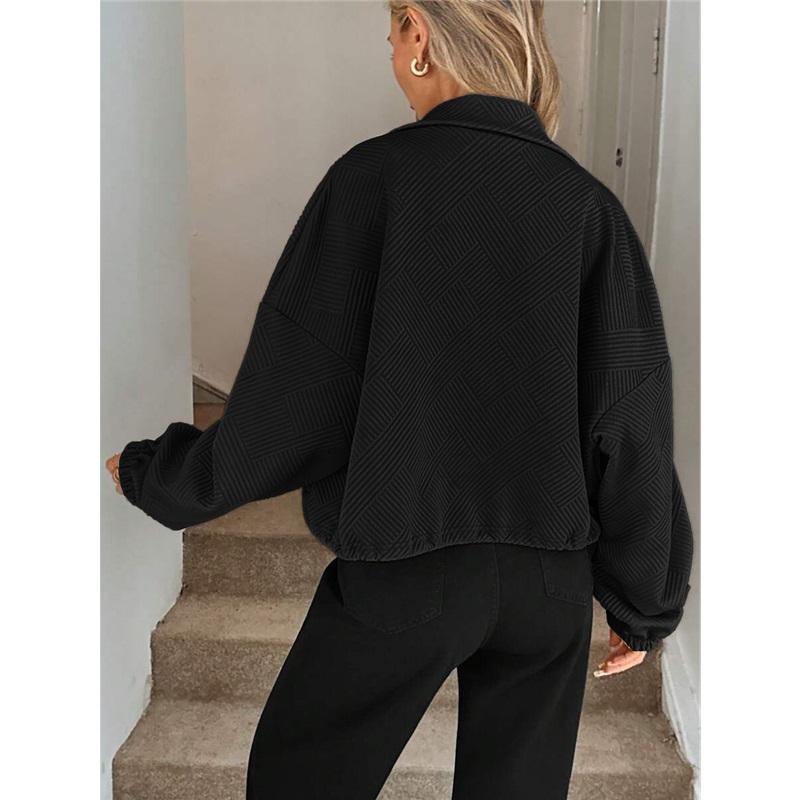 Womens Winter Coat High Neck Zip Drawstring Hem Pocket Loose Baseball Jacket For Fall And Winter Casual Style Outerwear