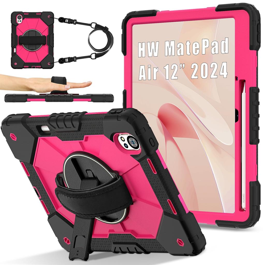 Pro Huawei MatePad Air (2024) Pouzdro Stojánek Silikon+PC Kryt na tablet s ramenním popruhem