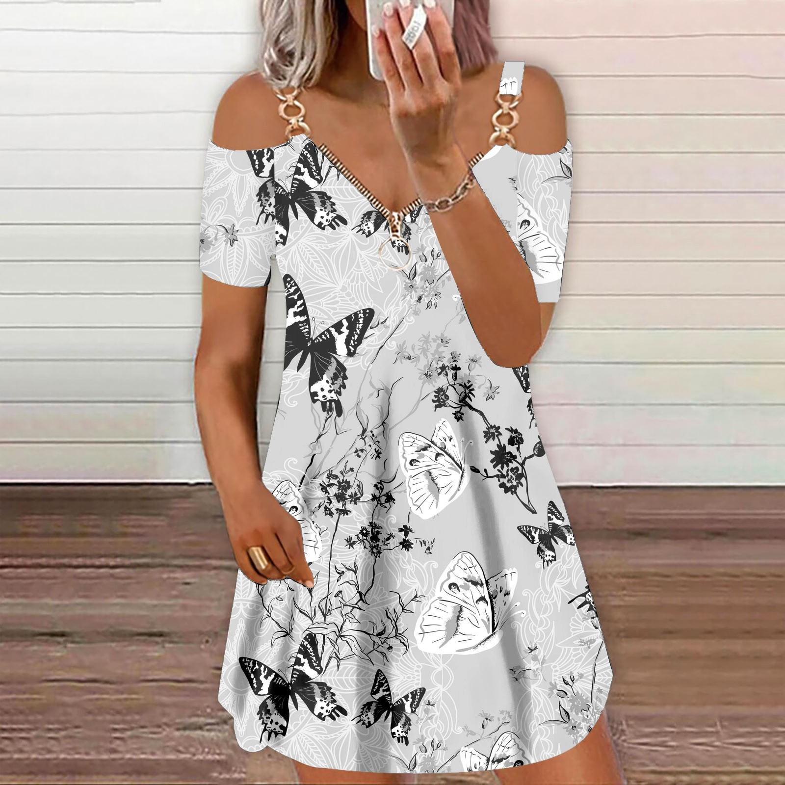 

Женское повседневное сексуальное свободное модное платье на молнии с v-образным вырезом и открытыми плечами M белый