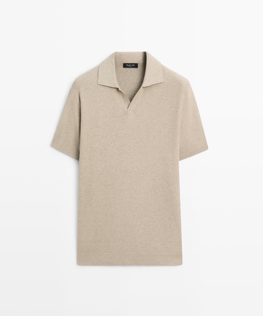 Masimodutti Cotton Blend V-Neck Knit Polo Shirt