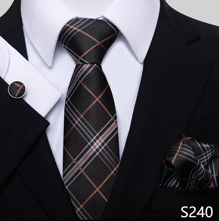 Newest Style Holiday Present Tie Pocket Squares Cufflink Set Necktie Men Dark Blue Wedding Accessories Office Cravat