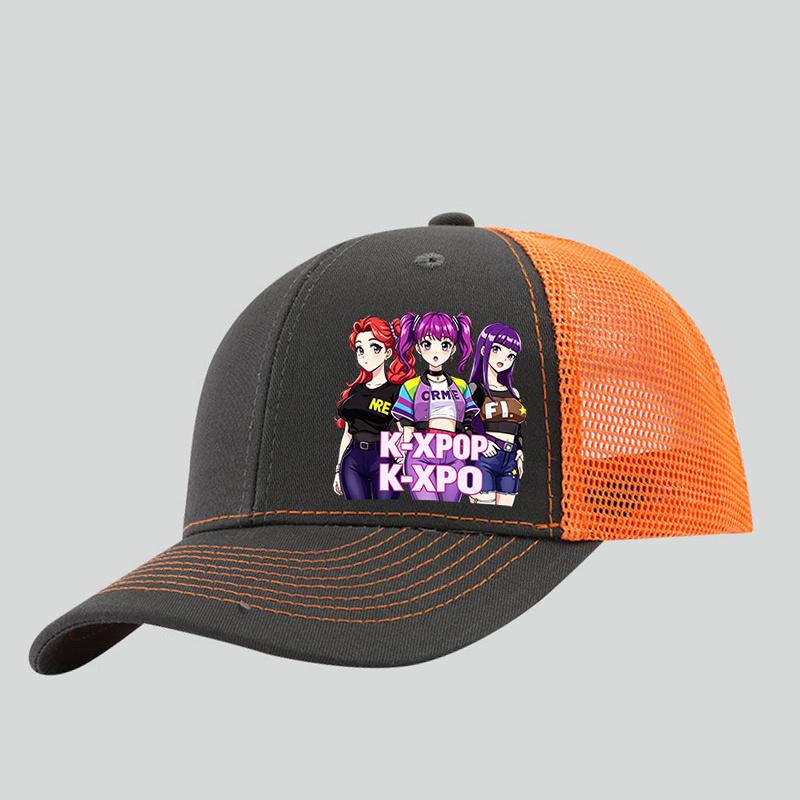 Pc of Black KXPOP KXPO Anime Girl Group Printed Baseball Cap with Cute Cartoon Kpop Idol Patterns Suitable for Kpop Fans