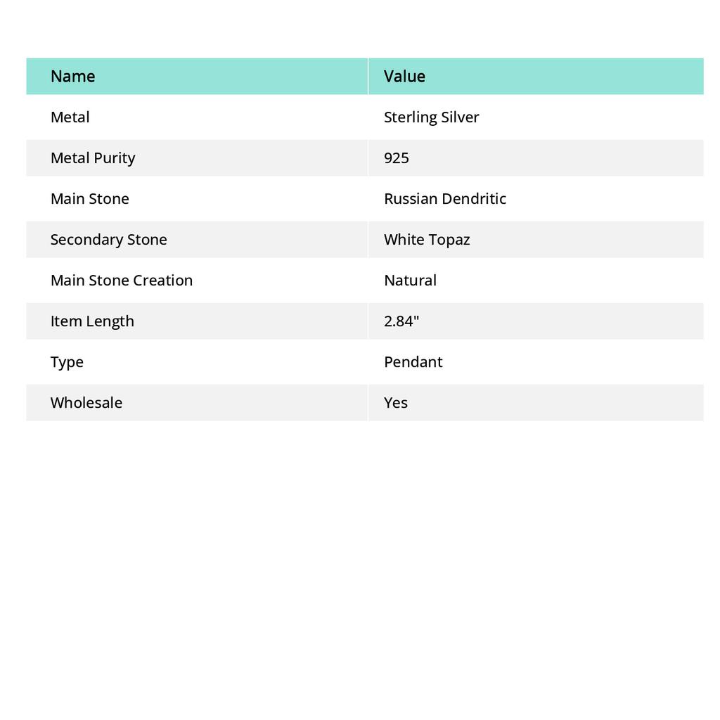 Natural Russian Dendritic, White Topaz 925 Sterling Silver Pendant 2.84" O0S86