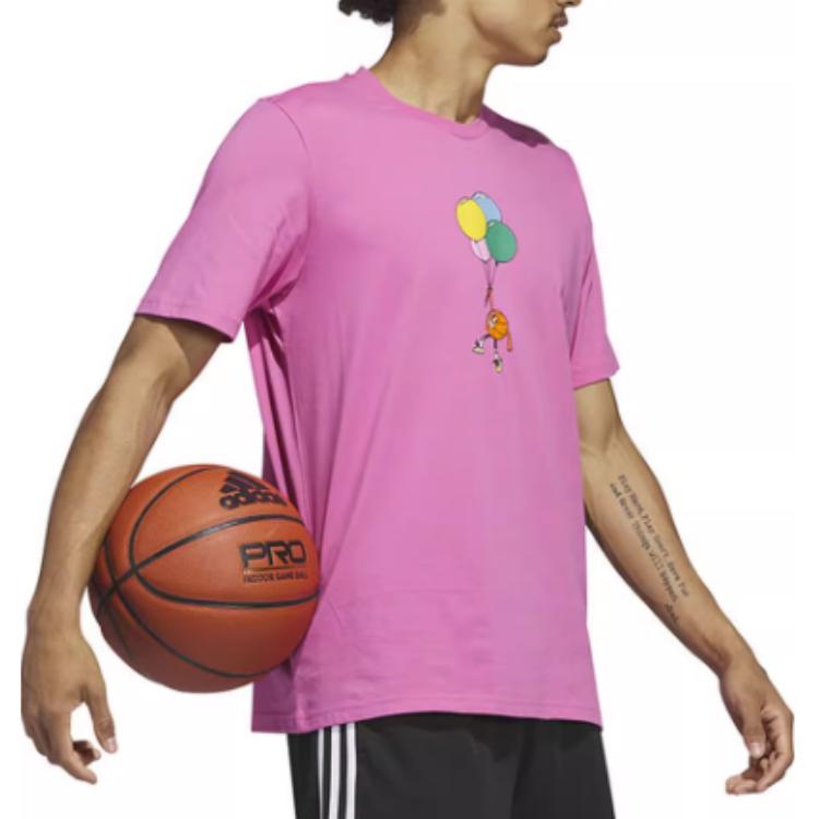 Adidas Cartoon Balloon Print Sports Short Sleeve T-Shirt Men Tops Pink IC1865