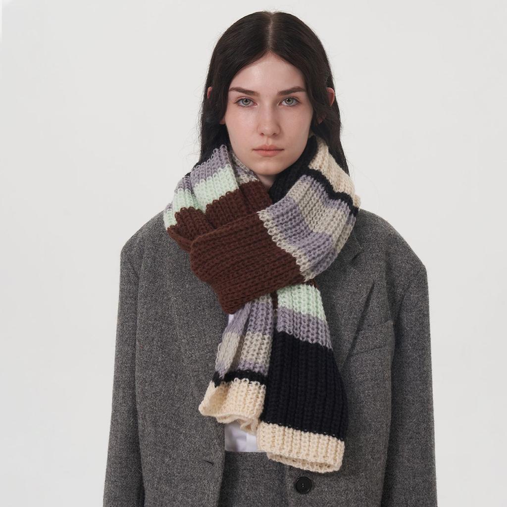 New Autumn and Winter Warm Multi-color Striped Imitation Cashmere Scarf Women's Tide, Thickened Scarf Knitted Scarf