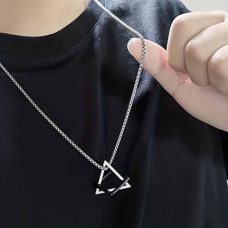 Stainless Steel Geometric Pendant Necklace for Men, Hip-Hop Style Fashion Accessory Couple Gift