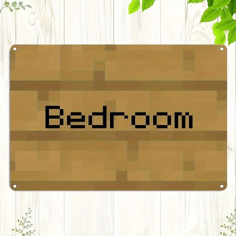 Vintage Pixel Art Bedroom Sign - 20.32x30.48 Cm Mini Metal Wall Decor with Mosaic Wood Texture Design, Easy To Install for Home