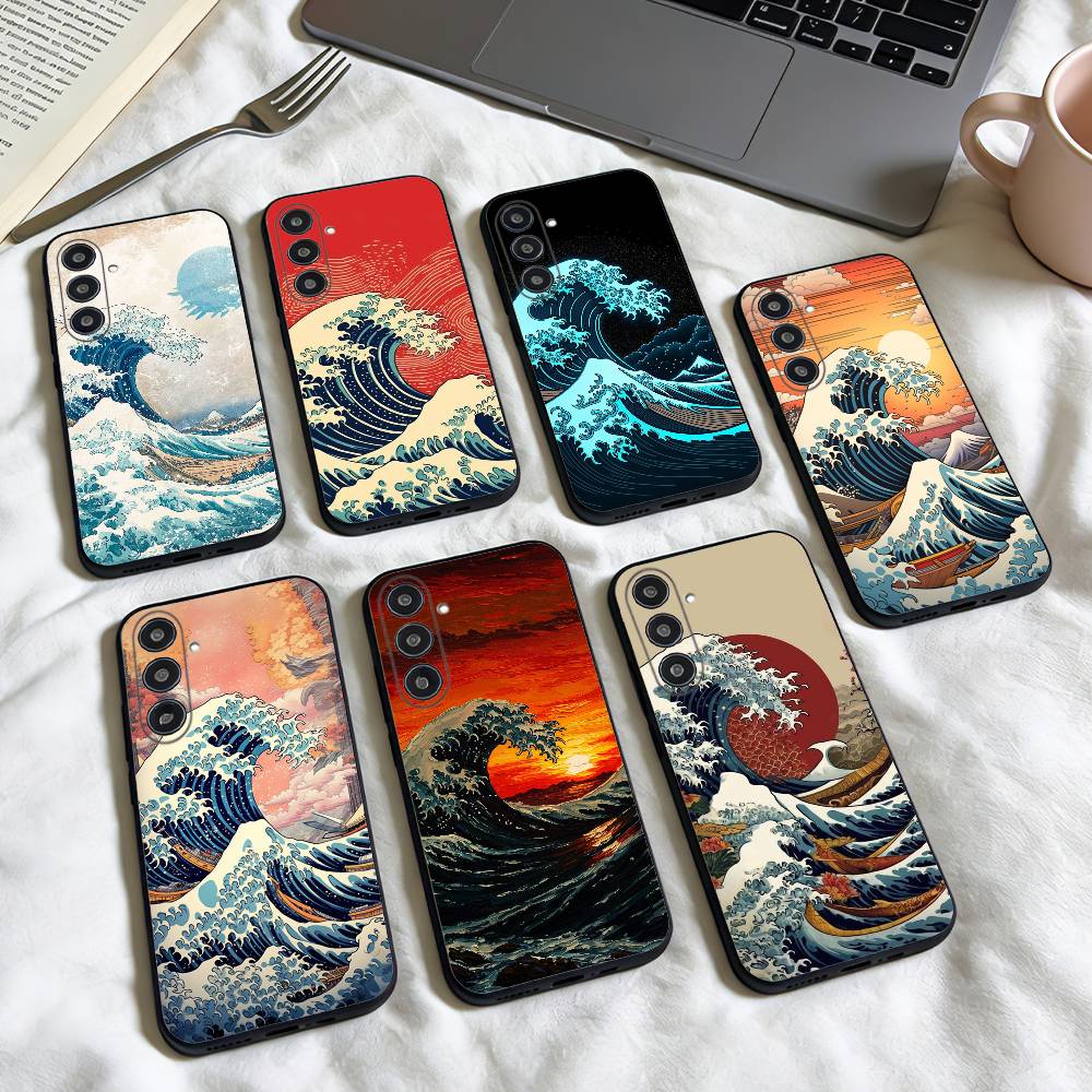 Japanese Ukiyo-e Ocean Waves phone Case For Samsung Galaxy A73,A72,A71,A70,A53,A52,A51,Others Soft Black Shell