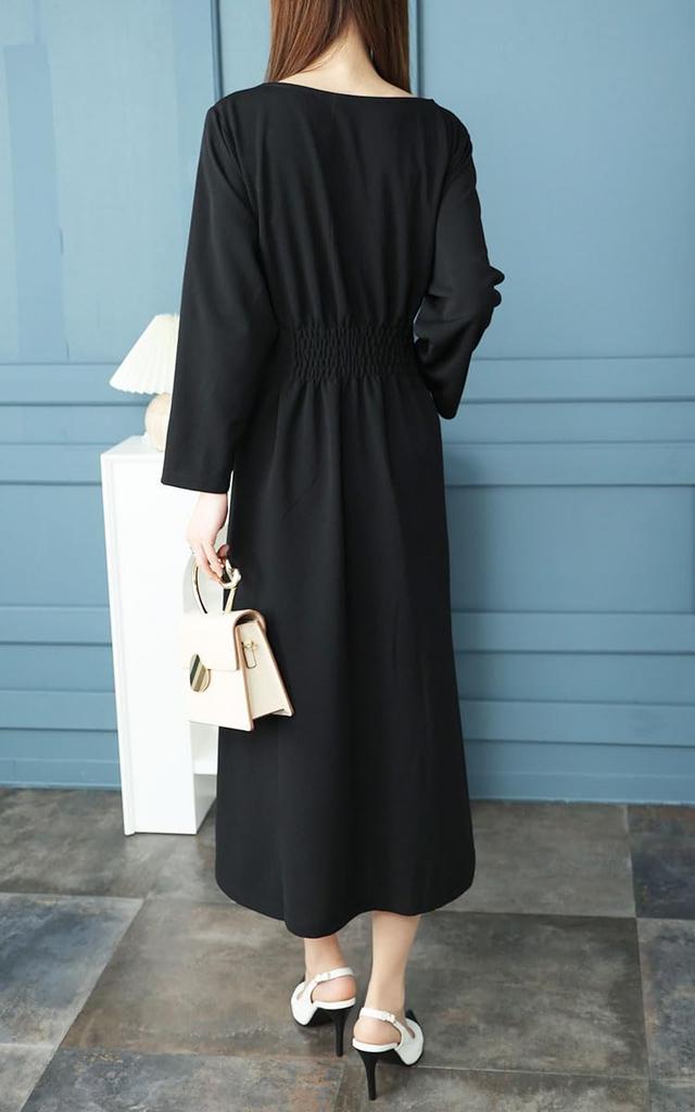 Gold Japan Plus Size Long Keyhole Suitable for and Size Black Women's Dress, Sleeves, Neck, Tuck, Pearl, Stretch, Weddings, Funerals, Winter, Spring,