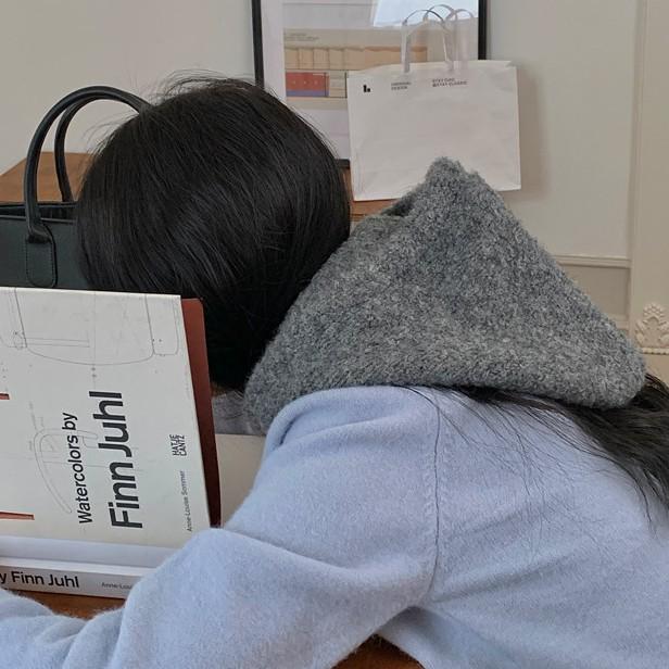 Women's Blue Knitted Wool Balaclava Scarf: Warm Ear Protection for Autumn & Winter