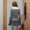 UNIFREE American Collegiate Faux Two-Piece Long Sleeve T-Shirt with Lace Trim