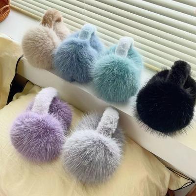 Cache-oreilles en fourrure blanche pour femmes filles hiver extérieur cyclisme coupe-vent garde au chaud couvre-oreilles pliables doux mignons en peluche couvre-oreilles