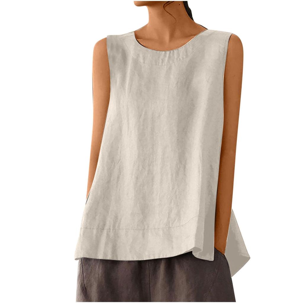 2024 Women's Plus Size Sleeveless Cotton-Linen Casual Top
