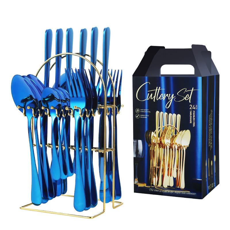 24-teiliges Luxus-Geschirr-Besteck-Set, Edelstahl-Geschirr-Set, Gold-Geschirr-Set, Messer, Gabel, Löffel, Spülmaschinen-Geschirr