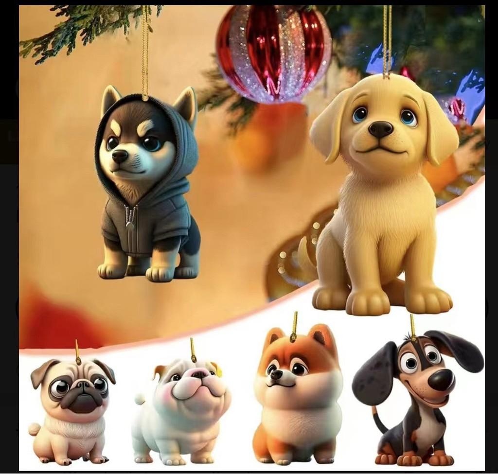 Entzückende 2023 Christmas Dog Serie Acryl Weihnachtsbaum-Schmuckstück Für Auto-Dekoration
