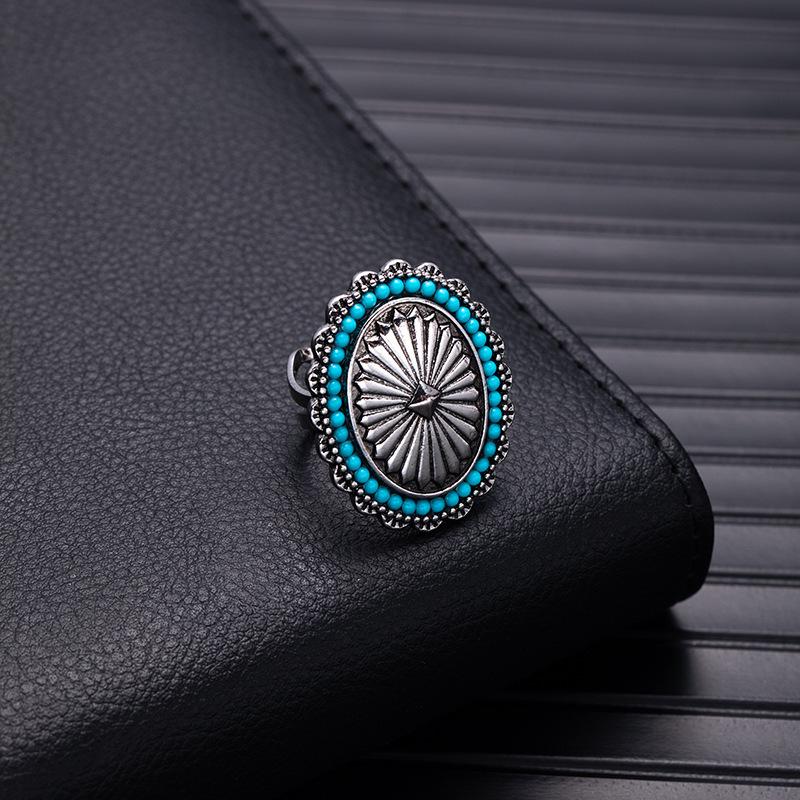 Retro Bohemian Silver Faux Turquoise Ring