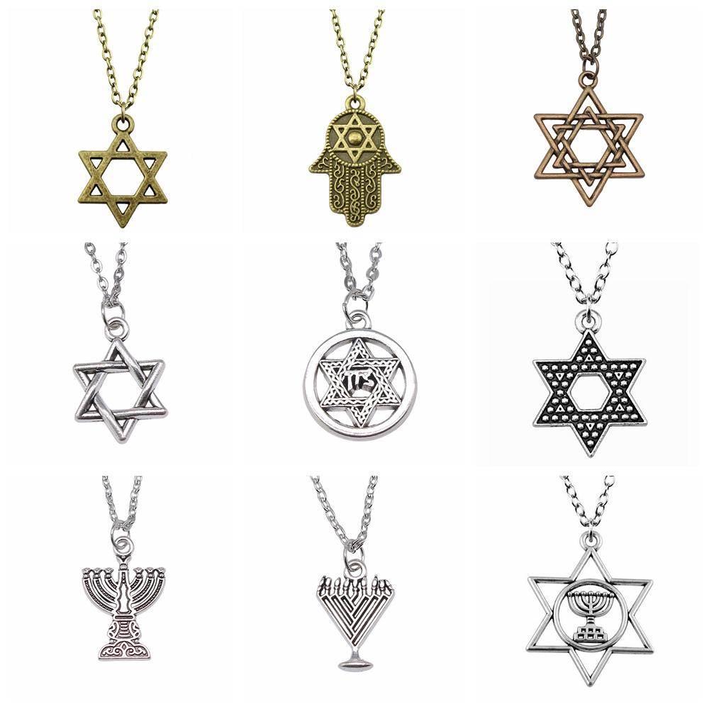 25 Stile Je Menora Davidstern Hexagram Anhänger Halskette Choker Charme Fabrikpreis Schmuck