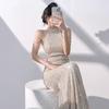 Champagne Evening Dress Women's High-end Banquet Temperament Light Luxury Niche Host Fishtail Sequined Graduation Dress High-end