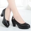 Autumn New Soft Leather Soft Sole Women's High Heel Single Shoes Mother Shoes Middle Heel Comfortable Breathable Non-slip Professional Work Shoes
