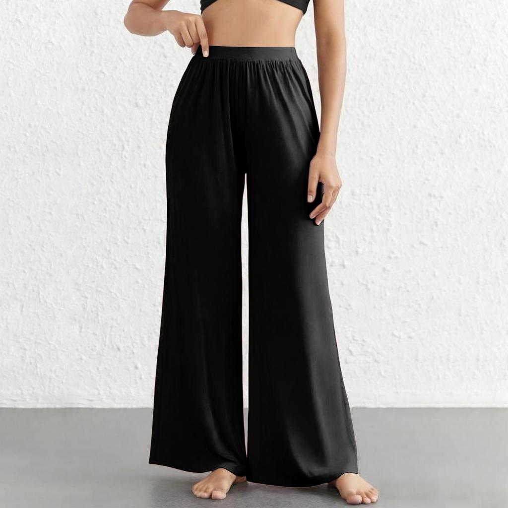 Women's Fashionable Casual Home High-waisted Wide-leg Trousers With A Flowing Drape.