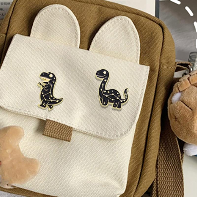 Creative Black Dinosaur Brooch with Constellations Creative Animal Lapel Pin Unisex Accessory for Clothing and Bags