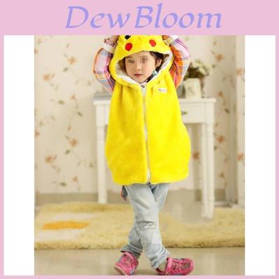 Pikachu Plush Sleeveless Vest Childrens Hoodie With Hat Kids Warm Outerwear