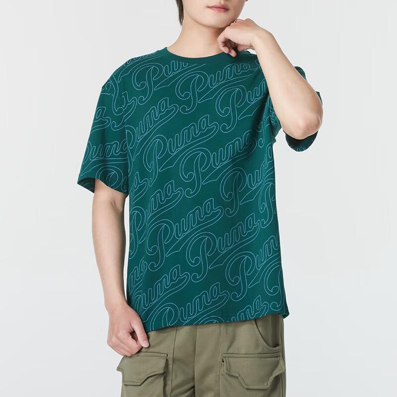 Puma Letter Print Comfortable Breathable Short Sleeve T-Shirt Men Tops Green 630938-60
