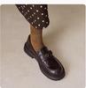 Retro Black Camellia Loafers: Pleated Leather, Thick Sole, Slip-on British Style