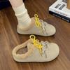 Fashion Aphixta Cow Suede Brown Slipper Furry Warm Women Mule Outside Plush Shoes Colorful Lace Up Slides Chaussures Femme Zapatos Mujer