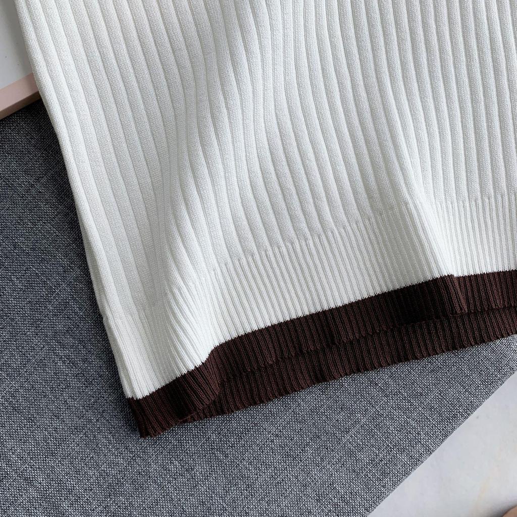 Damen 2024 Sommer Eis-Seide Kurzarm Polo-Top - Colorblock Slim-Fit Strickware